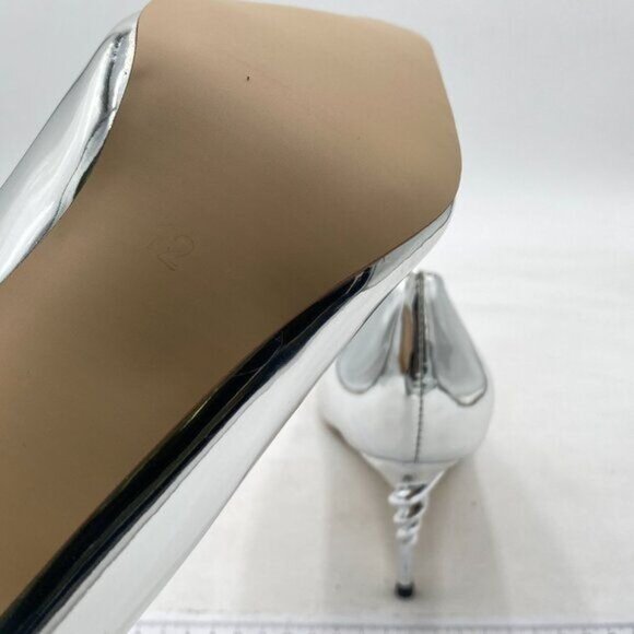 YDN Silver Pointed Closed Toe Mid Heel Pumps Cane Slip On Stilettos Slide Shoes - Picture 6 of 8